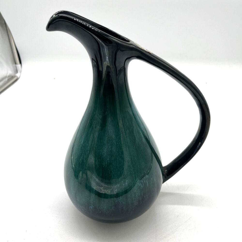 Blue Mountain Pottery Canada Drip Glaze Pitcher Green & Black 10.5” Vintage BMP